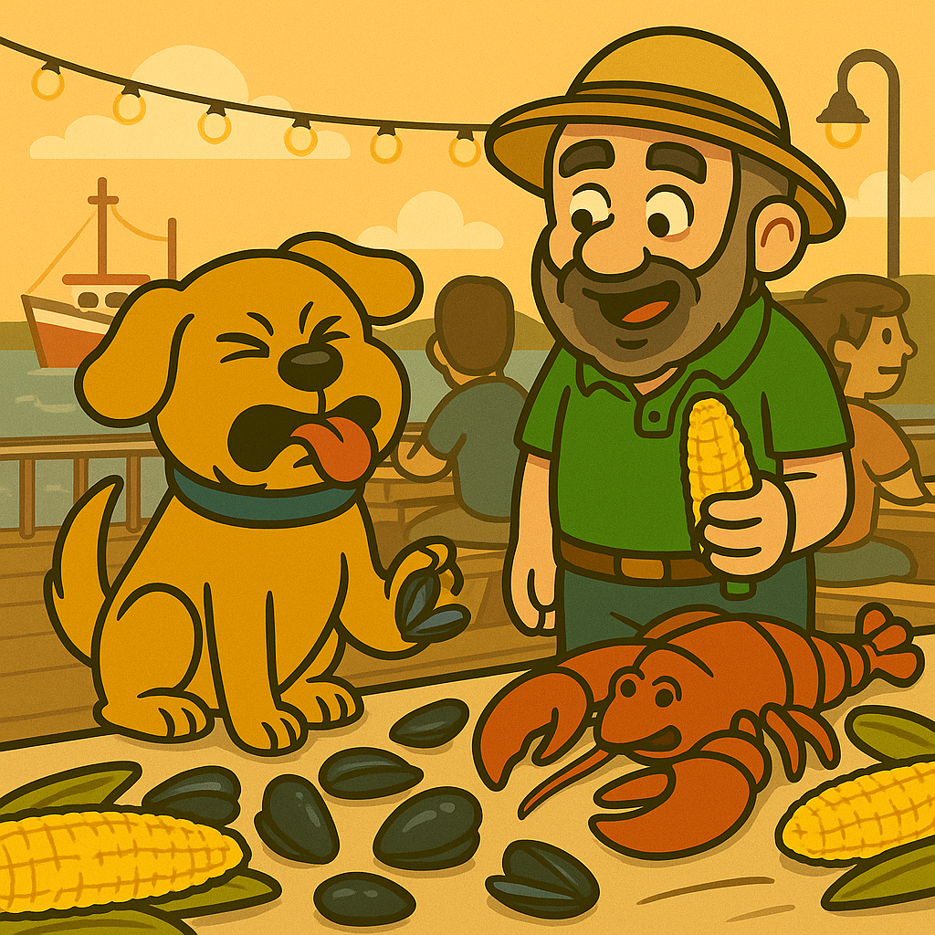 Harley & Dad eating seafood