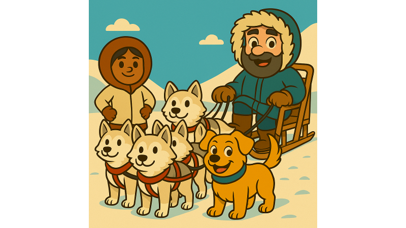 Harley & Dad riding a dog sled